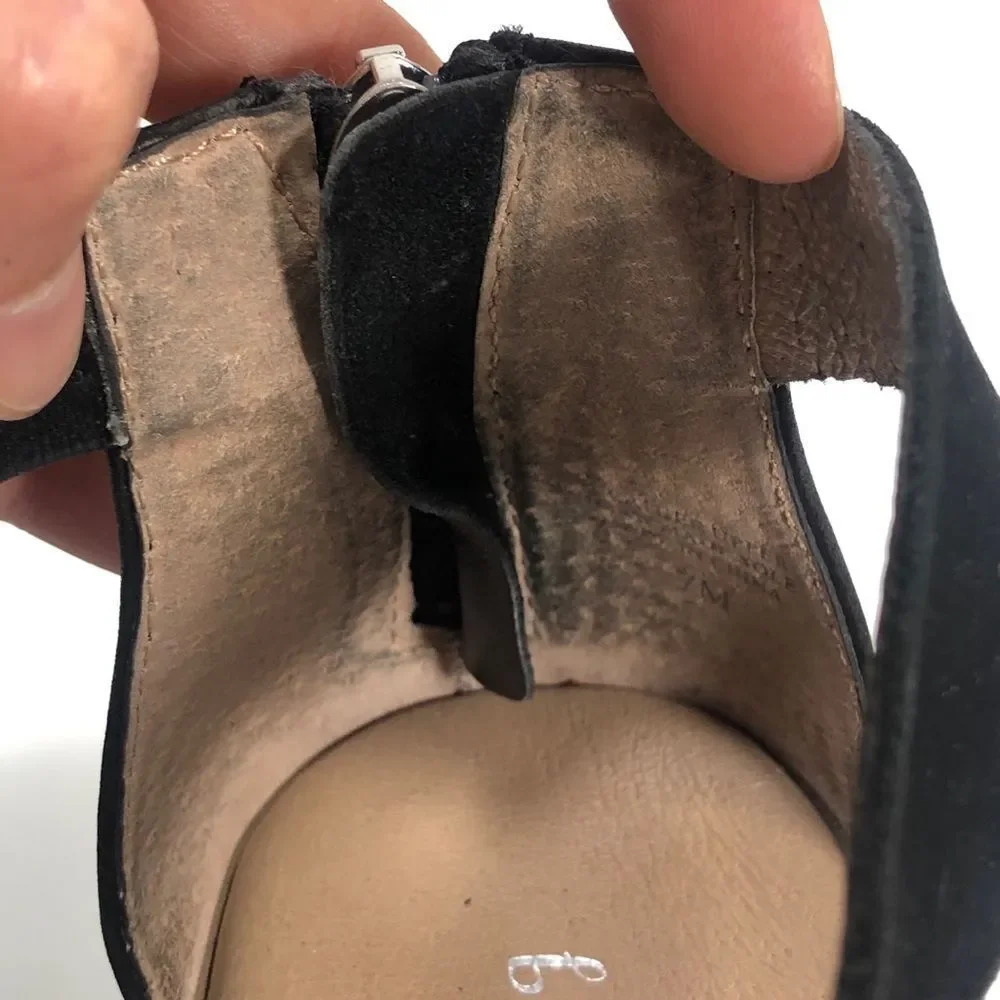 Bettye Muller Black Leather Banyan Strappy Sandal Zipper Back - Picture 10 of 14